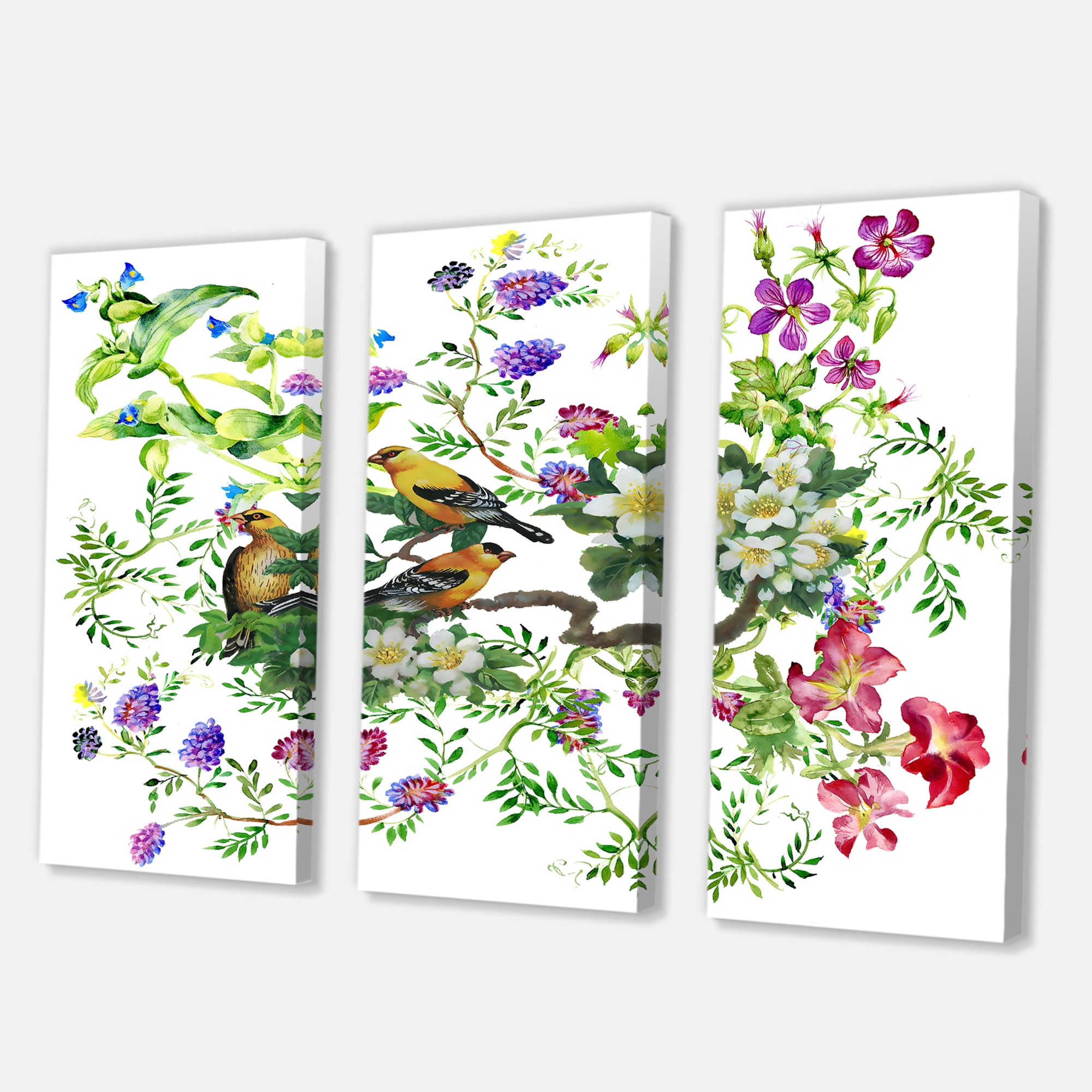 Designart ' Tropical Birds Sitting On Blooming Tree ' Traditional Canvas Wall Art Print