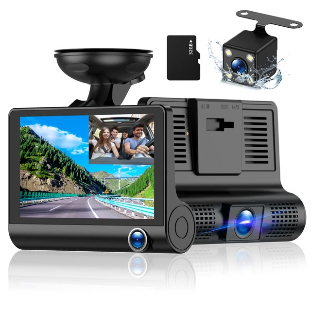 Dash Cam CHENSIVE de 3 canales, 1080p, 4 pulgadas, gran angular de 170°