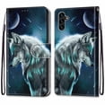 thumbnail image 2 of SaniMore for Samsung Galaxy A14 5G 6.6" 2023 PU Leather Case with Card Slots Detchable Lanyard Color Painting Luxury Pattern Flip Kickstand Shockproof Wallet Case For Galaxy A14 5G, Wolf, 2 of 9