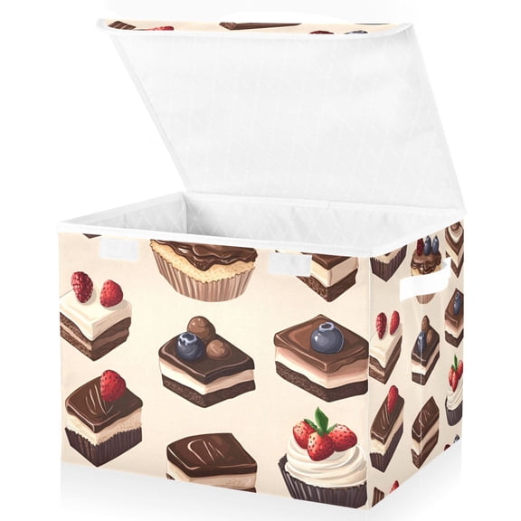 Yayeee Collapsible Cube Storage Bin with Lid Fabric Closet Decorative Basket with Handles, Blue Cakes