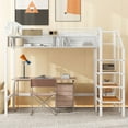 thumbnail image 2 of Roomfitters Twin Size Metal Loft Bed with Upper Grid Storage Shelf, Lateral Storage Ladder, and Stylish Design, White, 2 of 4