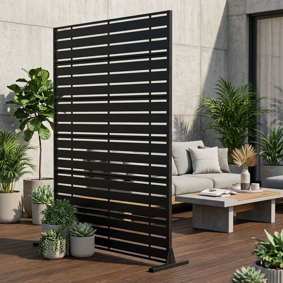 MAYEERTY 72" x 47" Outdoor Metal Privacy Screen, 6-Panel Rectangular Decorative Screen for Patio, Balcony, Backyard & Garden, Black