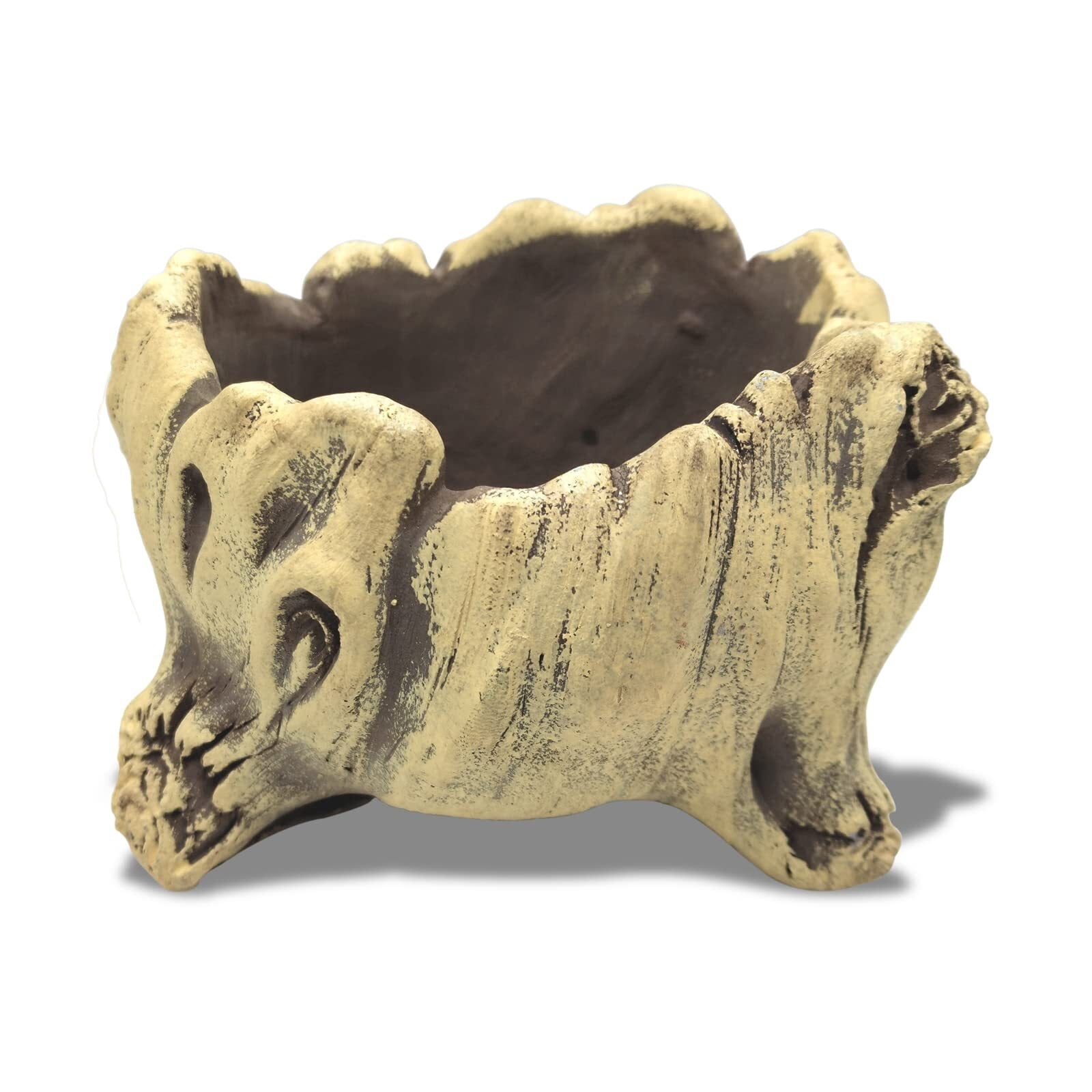 Pastoral Style Vintage Gardening Pots Bonsai Pot, Imitation Wood Concrete Flower Pot Succulent Cactus Bonsai Planter Pots Container, Size 5.6L x 4.5W x 3.9H