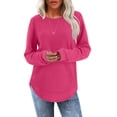 thumbnail image 5 of Waffle Knit Tunic Tops For Women Fall Long Sleeve Shirts Curved Hem Crew Neck Loose Fit Fashion Clothing Outfits Plus Size Casual Comfy Hot Pink M, 5 of 7