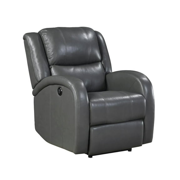 Lexicon Foxcroft Modern Wood & Faux Leather Power Reclining Chair in Gray