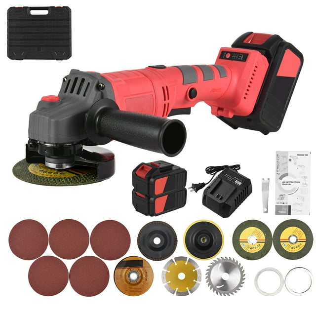 TFixol Ensemble d'Outils pour Meuleuse d'Angle Électrique à Piles, Batterie au Lithium Portable, Machine à Meuler Sans Balais Rechargeable 21V, Meuleuse au Lithium Portative Sans Fil 9000RPM, Réglage à 3 Vitesses avec Disques