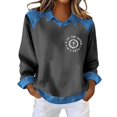 thumbnail image 2 of Endives Womens Sweatshirt Crown Shirt Long Sleeve Blouse Casual Lapel Denim Stitching Pullover Sweatshirt, 2 of 4