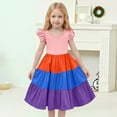 thumbnail image 2 of Toddler Girls Dresses A Line Flare Sleeve Round Neck Color Bloc Dress Kids Girl Summerr Outdoor Activities Comfortable And Stylish Casual Wear Dresses，12 -13 Years, 2 of 5