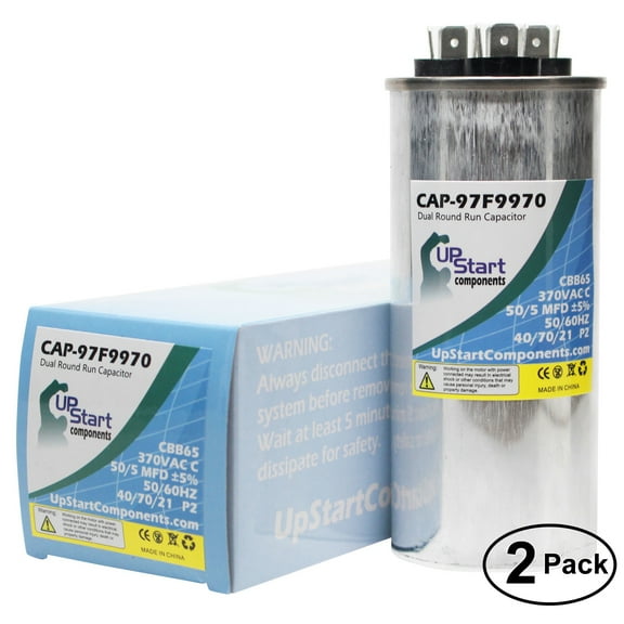 2-Pack 50/5 MFD 370 Volt Dual Round Run Capacitor Replacement for Carrier HC98JA051 - CAP-97F9970, UpStart Components Brand