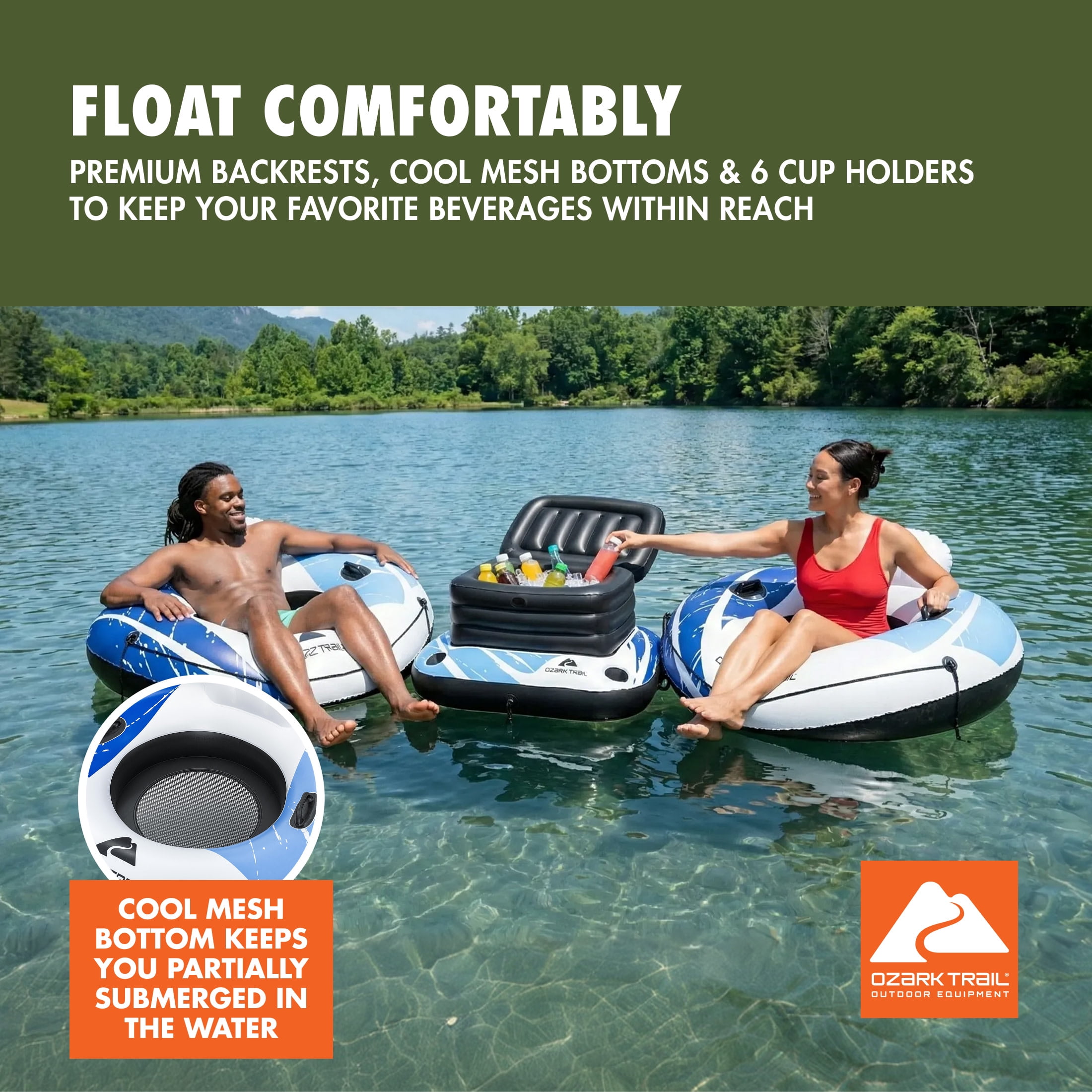 Ozark Trail Rapid Rider River Tube 2-Pack and Inflatable Cooler Combo