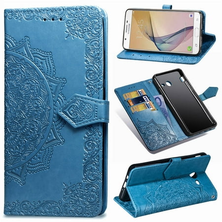 Galaxy J5 2017 Case, Galaxy J520 Case (US Version), Allytech Flip Stand Cover Mandala Embossed Full Body Protection Cover Case for Samsung Galaxy J5 2017 / J520, Blue
