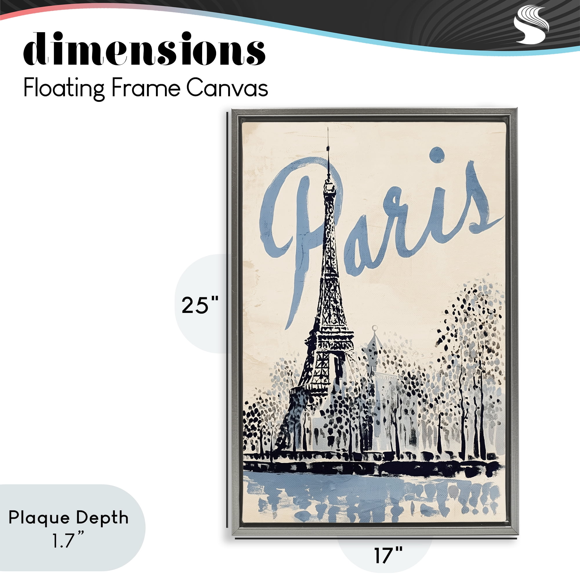 Stupell Industries Blue & Beige Paris Travel Gray Framed Floater Canvas Wall Art, design by Annabelle Hall