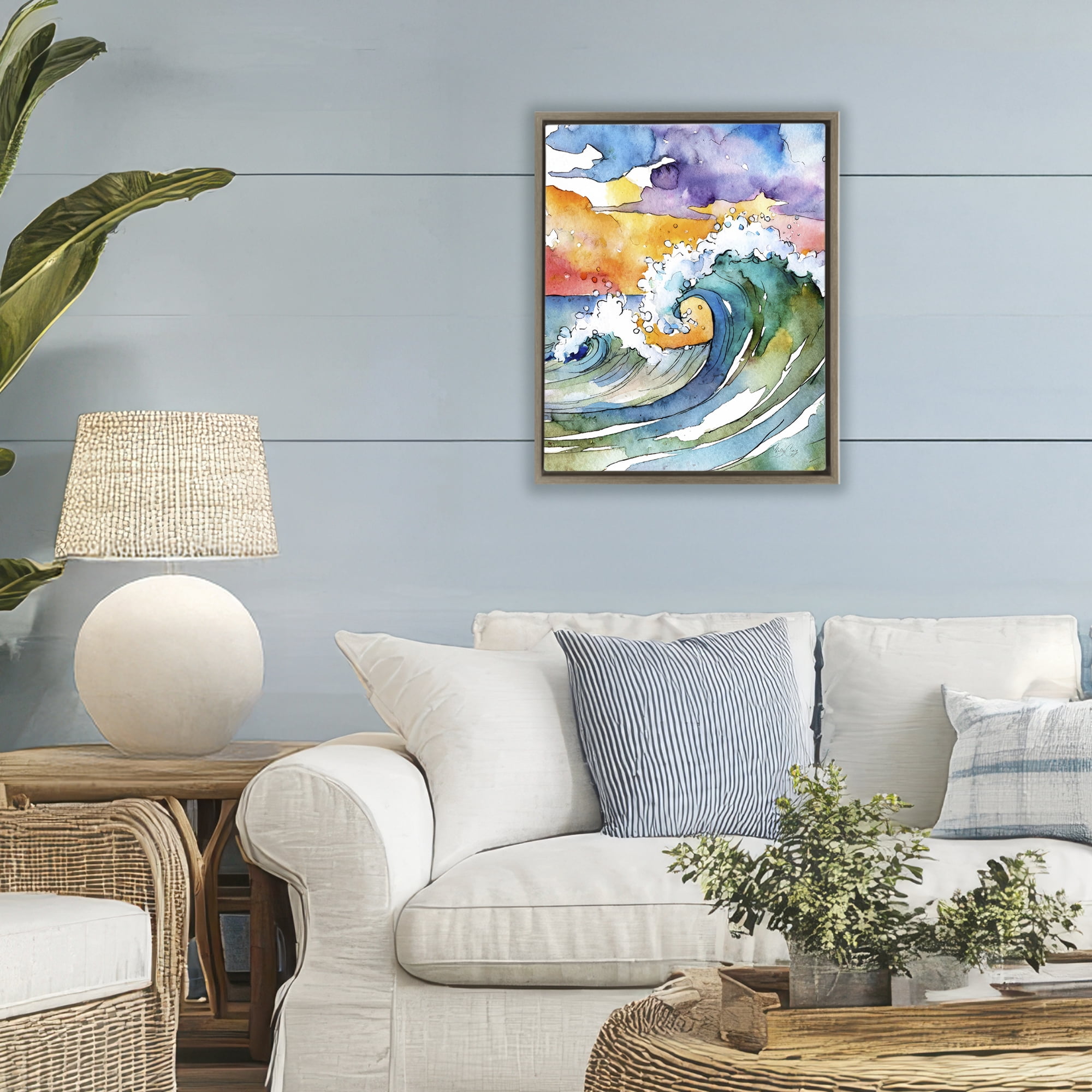 Stupell Industries Vibrant Sunrise Surf Brown Framed Floater Canvas Wall Art, design by Shelly Craig