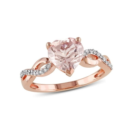 Tangelo 1-3/4 Carat T.G.W. Morganite and 1/10 Carat T.W. Diamond 10k Rose Gold Heart Infinity Ring