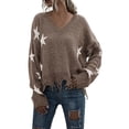thumbnail image 2 of AOOCHASLIY Clothes Sweaters Ladies Solid V- Neck Loose Knit Sweater Casual Fashion Tops, 2 of 5