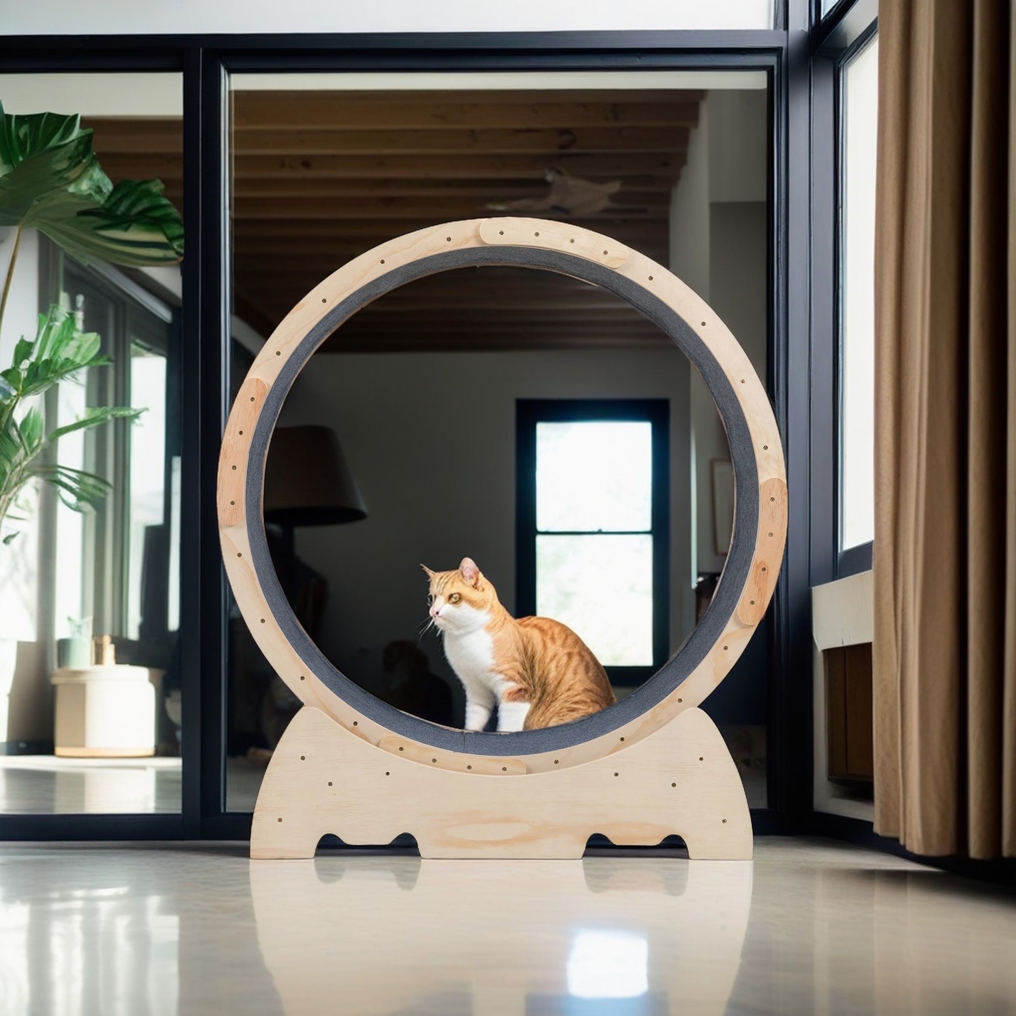 resenkos 36" Large Cat Exercise Wheel, Cat Running Stylish Treadmill for Indoor Cats, Cat Toys Sturdy Quiet Lightweight, Beige