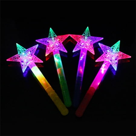 Girl Children Crown Star Butterfly Moon Light Up Luminous Shiny Bling LED Magic Stick Birthday Gifts Interact Play Game Toys Color:Five-point star