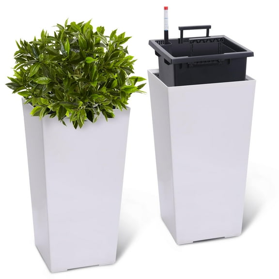 TROPOW Flower Pots,Set of 2,21.7-Inch Tall Rectangular Planters,Flower Pots for Indoor Plants,Modern Indoor/Outdoor Plant Pots,White