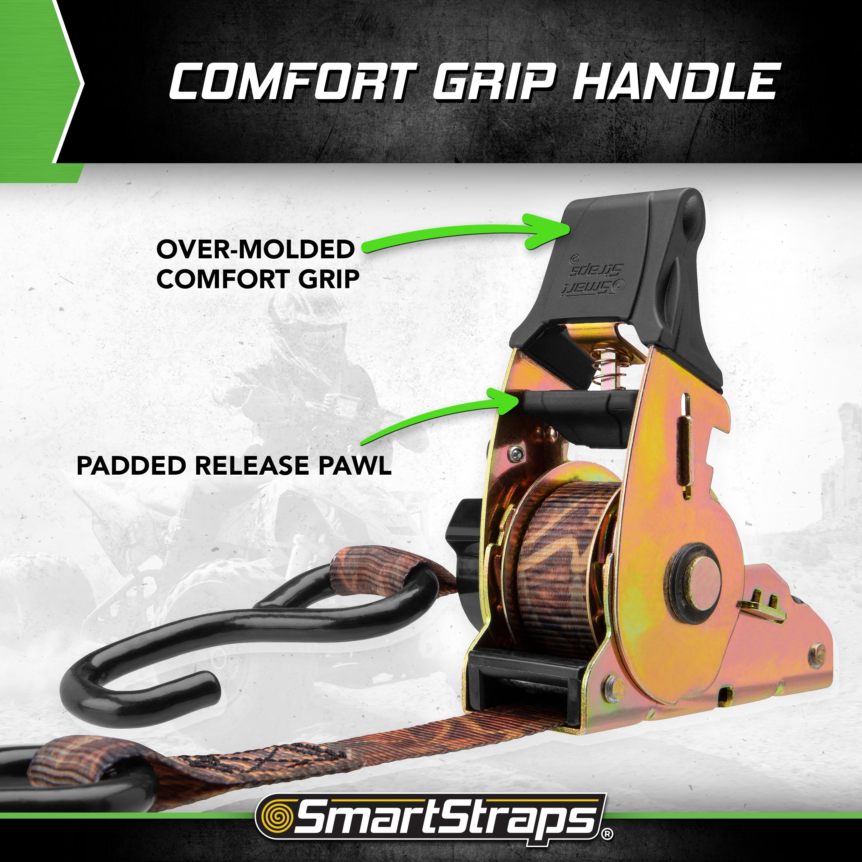 SmartStraps CamoX Retractable Ratchet Tie Down Straps, 1" x 6 ft, 500 lb Safe Work Load, 1,500 lb Break Strength, Standard Duty, 4-Pack