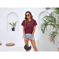 thumbnail image 4 of HOWCOME Womens Short Sleeve Tops Round Neck Cross Hem Cropped Shirts Solid Basic Tee Work Tops Burgundy, Medium, 4 of 6