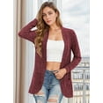 thumbnail image 3 of JWD Women's Cardigan Soft and Comfortable Pocket Top Fan-Shaped Hem Knitted Sweater Long Sleeved Coat Wine Red M, 3 of 6