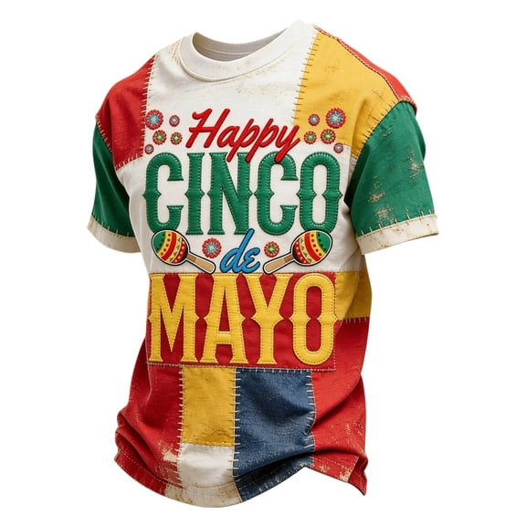 CONZONE Cinco De Mayo Mens T-Shirts Short Sleeve T Shirts for Men Crew Neck Let's Fiesta Graphic Mexican May 5Th Tee Tops