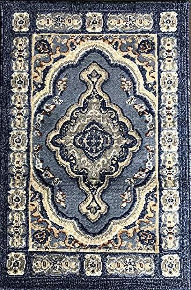 Traditional Oriental Door Mat Persian Rug Light Blue Navy Gray Brown