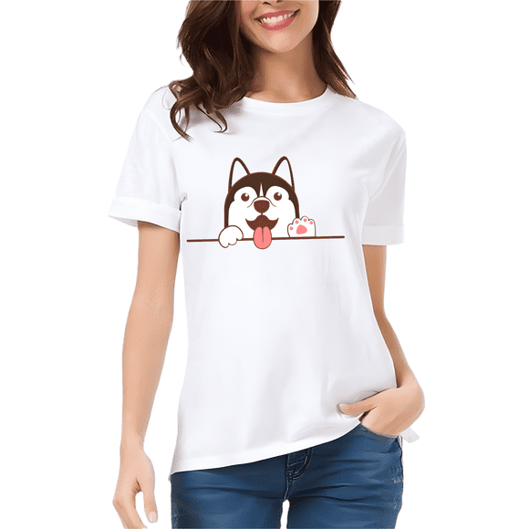 Playera Blanca Camiseta Unisex Estampada Perro Husky