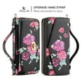 thumbnail image 2 of ELEHOLD Multi-Functional Wallet Case for iPhone 13 Pro Max 6.7", Large Capacity 14 Card Slots Magnetic Detachable Phone Case with Wristband Shoulder Strap Luxury Flower Purse Case, Black, 2 of 11