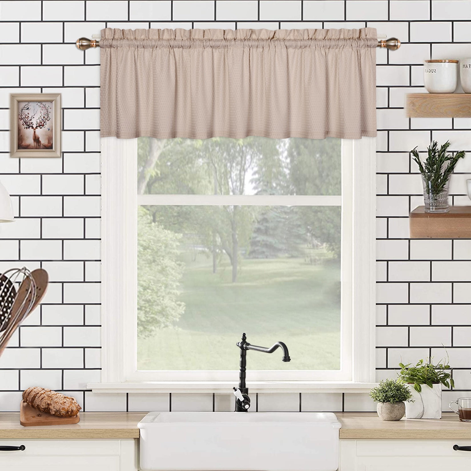 Haperlare Kitchen Valance 15 inch Length Embossed Textured Farmhouse ...