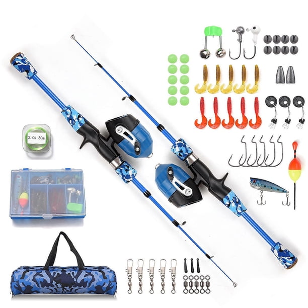Children Fishing Rod and Reel Combo Full Kit 1.5m Telescopic Casting Rod Pole with Spincast Reel and Hooks Lures Swivels Carry Bag