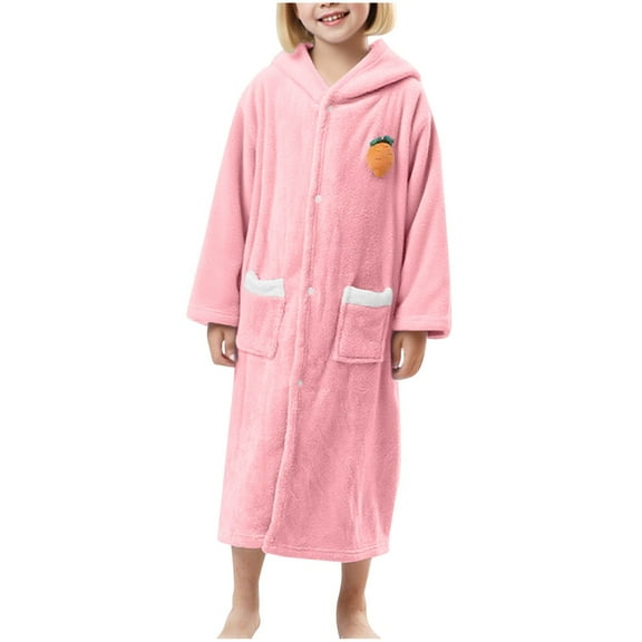 Cethrio Girls Sleepwear Robes, Thermal Flannel Long Sleeve Soft Girls' Bathrobes Pink Size 3-15T