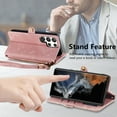 thumbnail image 5 of SaniMore for Samsung Galaxy S23 Ultra (6.8") Case, PU Leather Embossed Lines Wristlet Zipper Cash Pocket Card Slots Magnetic Flip Stand Full Protective TPU Shell Anti-drop Business Design, Pink, 5 of 10