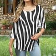 thumbnail image 4 of CYMMPU Blouses for Women Dressy Casual Scoop Neck 3/4 Sleeve Loose Fit Spring Tops Striped Ombre Tunic Tops Fall Trendy Shirts A-line Pleated Tops T-Shirts Black XL, 4 of 6