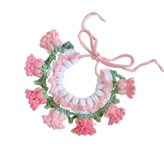 Knitted Flower Pet Bib for Dogs and Cats, Cute Bellflower Drool Towel Neck Accessory for Photo Props, Small, Pink