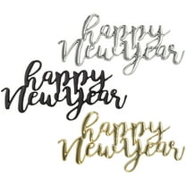 CakeDrake Happy New Year Cake Decoration Layon Set, 3-Piece Gold Silver Black Script Toppers for Cakes and Desserts