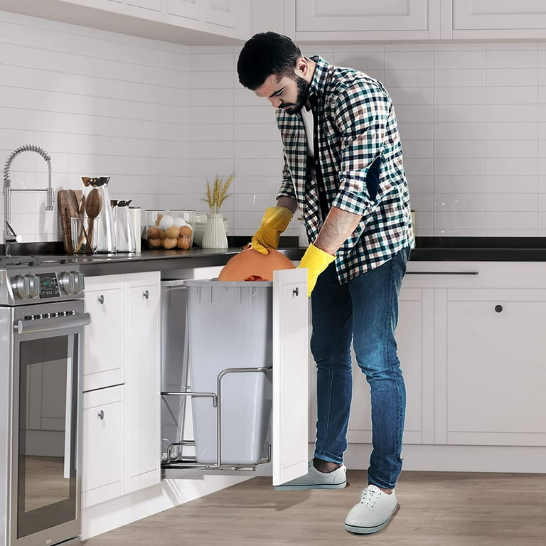 Pull Out Blue Recycle Bin Black Trash Can Slides Under Kitchen Counter