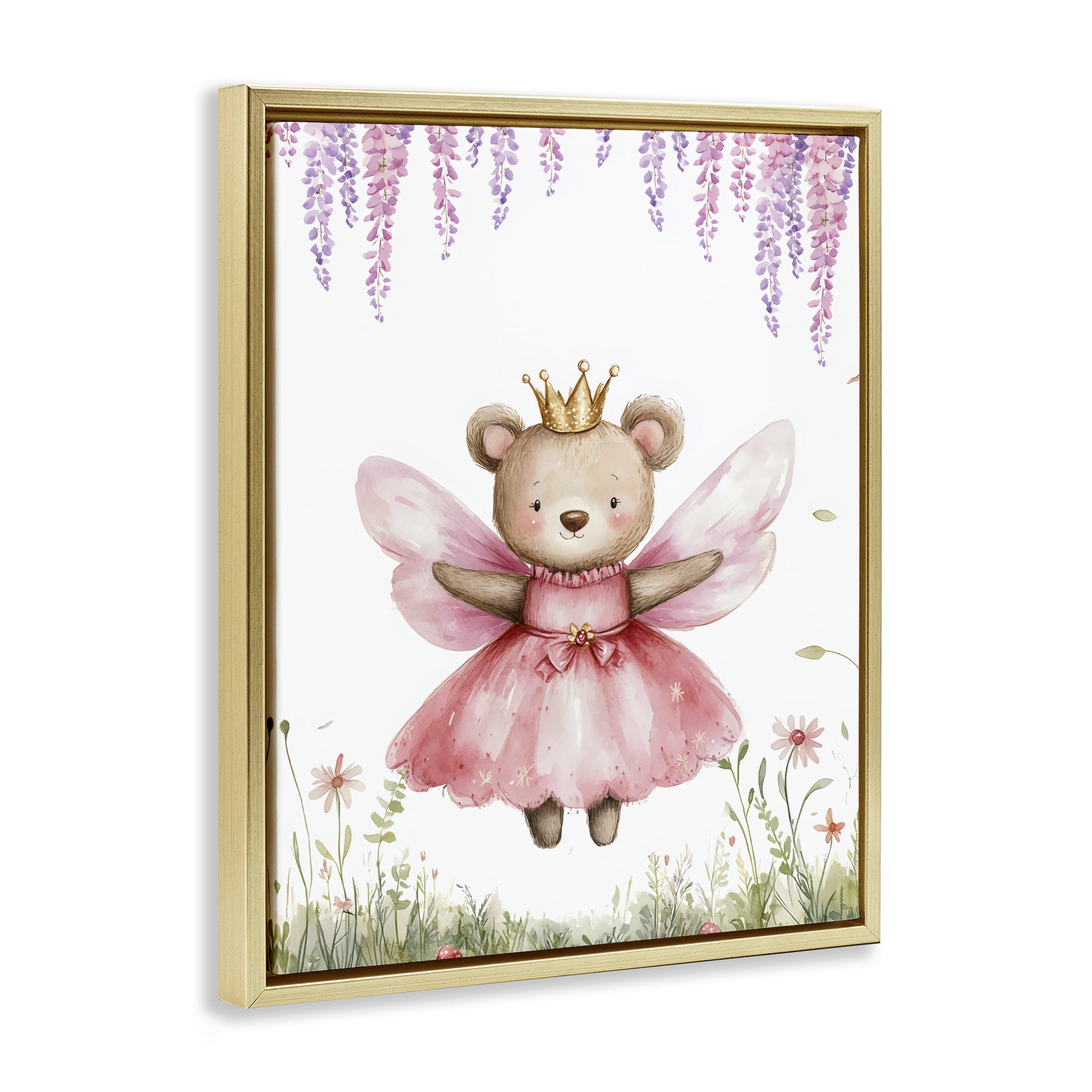 Stupell Industries Woodland Bear Forest Fairy Gold Framed Floater Canvas Wall Art, design by LSR Design Studio