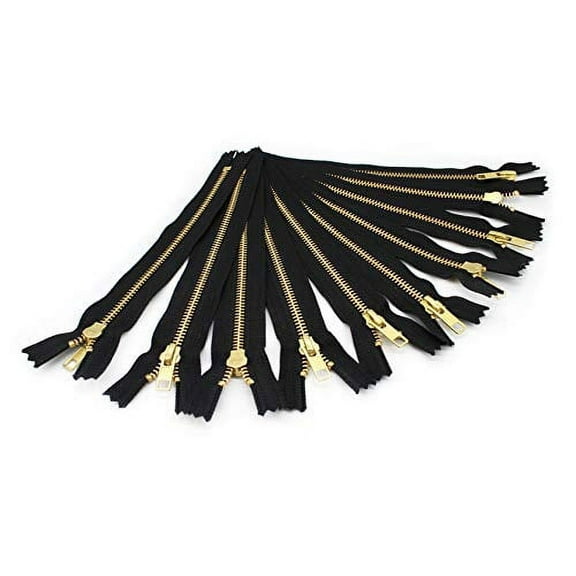 bag zippers in black - gold metal zippers - no.5 14 inch zippers - pack of 10