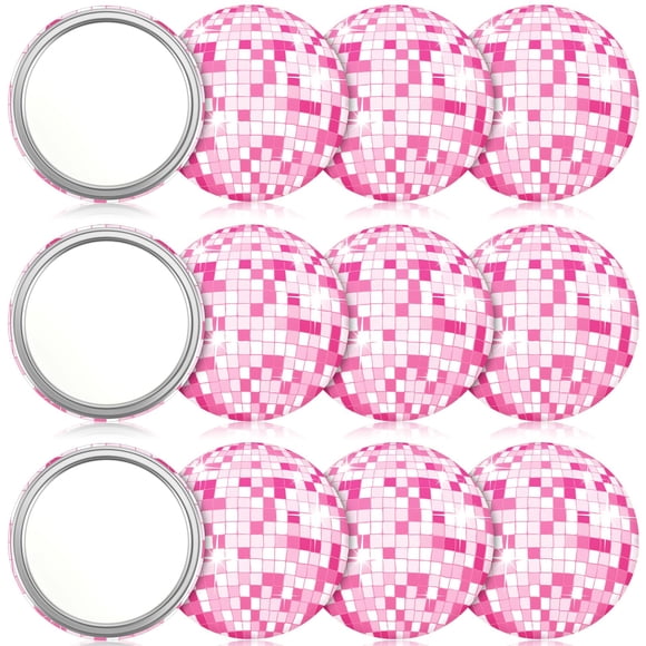 Espejo compacto Quinclay Disco Ball, redondo, vintage, 7 cm, rosa, 12