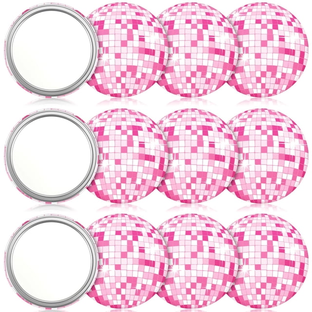 Espejo compacto Quinclay Disco Ball, redondo, vintage, 7 cm, rosa, 12