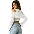 thumbnail image 4 of JULMCOMO Crochet Beach Cover Ups for Women Mesh Knit Hollow Out Long Sleeve Summer Crop Tops Bikini Cover Ups for Swimwear White L, 4 of 6