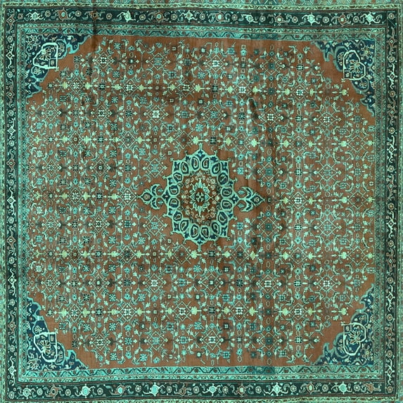 Ahgly Company Indoor Square Persian Turquoise Blue Traditional Area Rugs, 5' Square