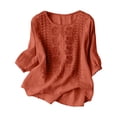 thumbnail image 2 of Red Shirts for Women Fashionable Casual Solid Color Pleated Cotton and Linen Tops Shirts and T Shirts, 2 of 6