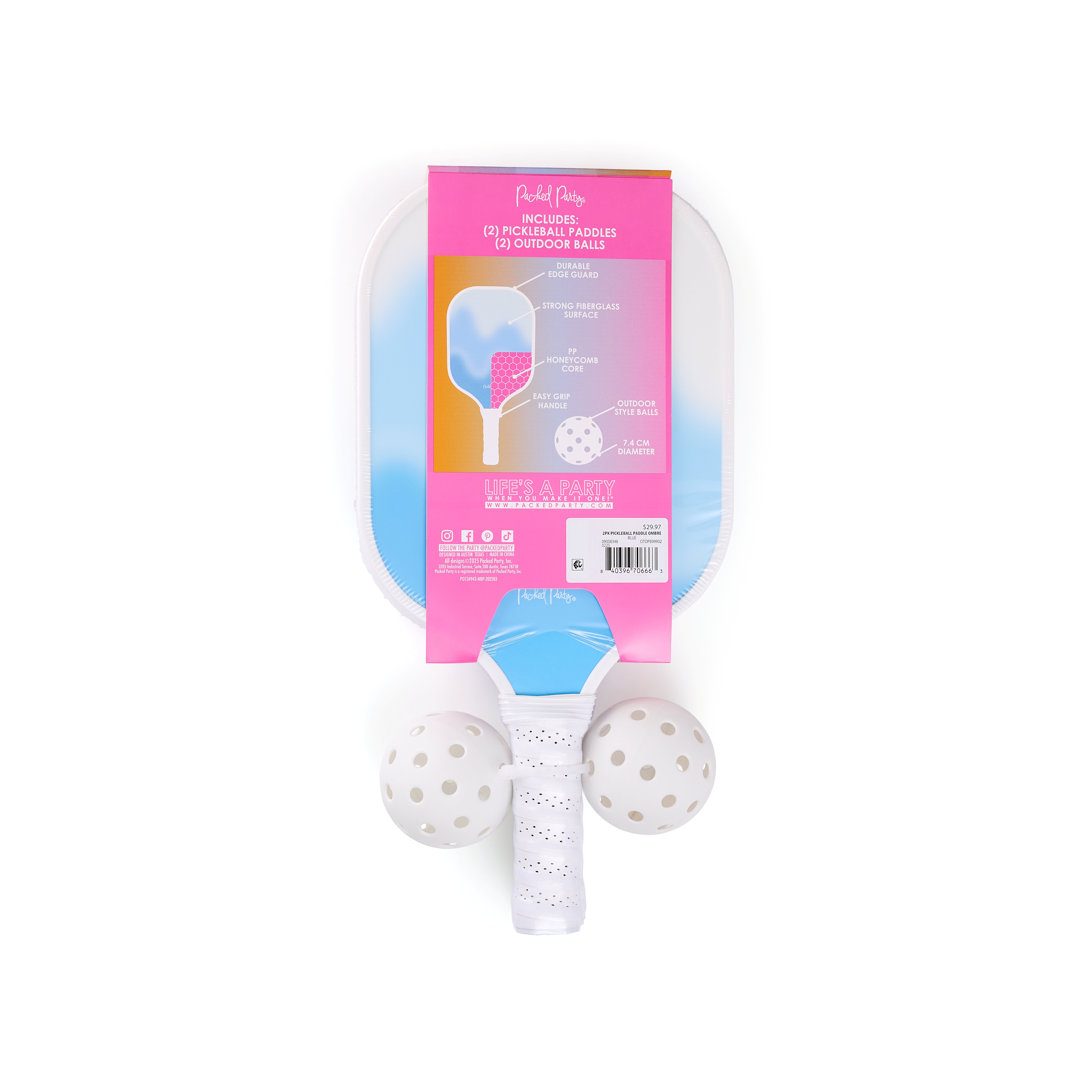 Packed Party Blue Ombre Pickleball Set, 2 Paddles, 2 Balls