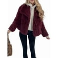 thumbnail image 3 of Women'S Faux Fur Coat Faux Fur Jacket Long Sleeve Lapel Winter Jackets Parka Short Coat Wine Red XL, 3 of 9