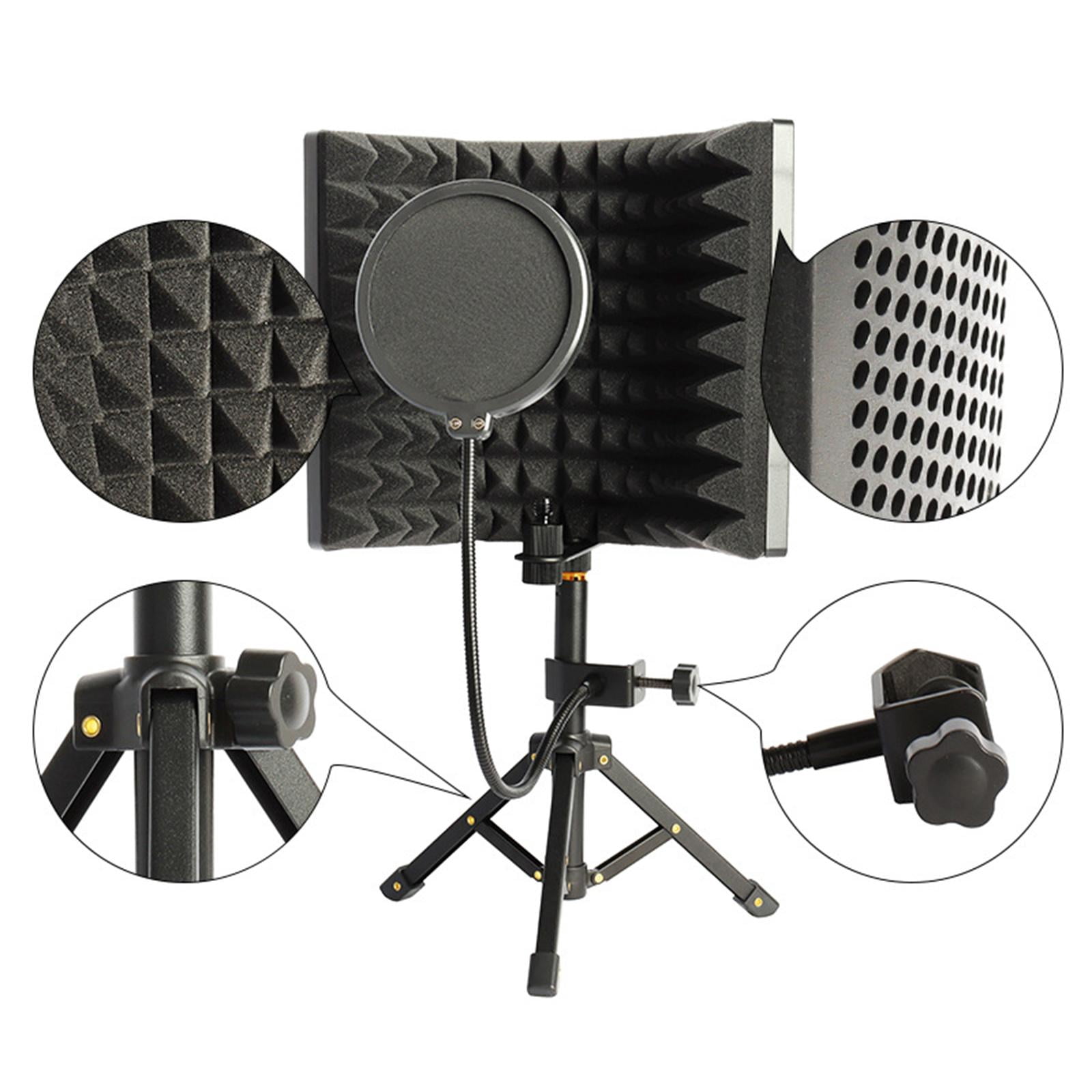 LeeQinersw Microphone Isolation Screen with Stand Mic Sound Dampening Foam Reflector Adjustable Pop Filter for Studio Broadcast Condenser Mic Vocals