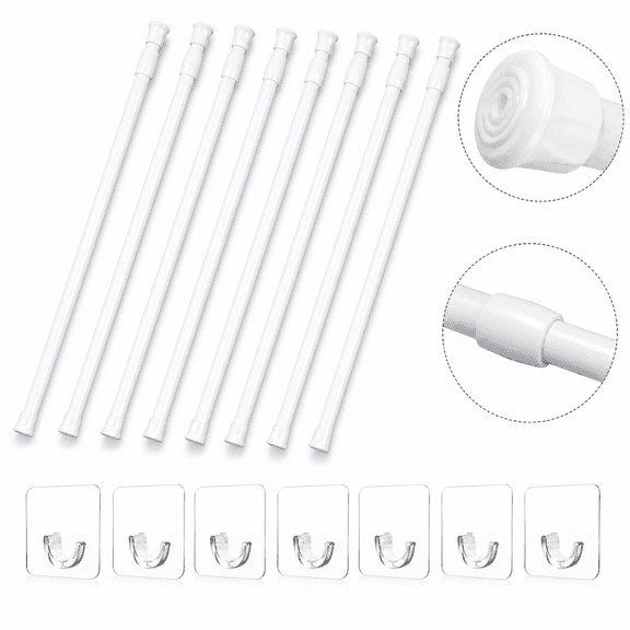 8 Pcs Spring Tension Curtain Rod 28 to 48 Inch, White Adjustable Curtain Rod