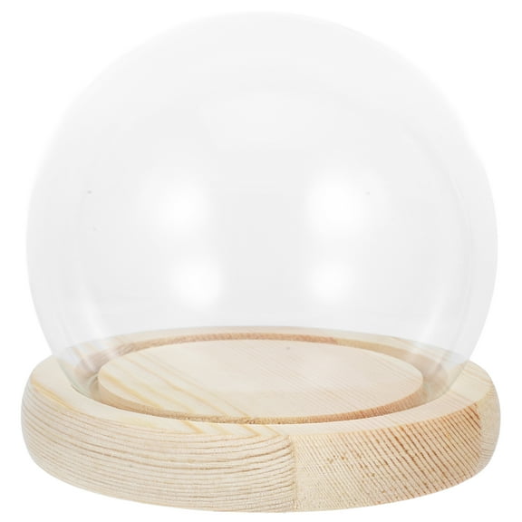 Qumonin Clear Glass Display Case with Wooden Base Clear Glass Dome Crafts Display Covering