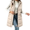 thumbnail image 2 of Women's Hooded Vest Mid Length Zip Front Snap Button Sleeveless Warm Winter Vest, 2 of 9